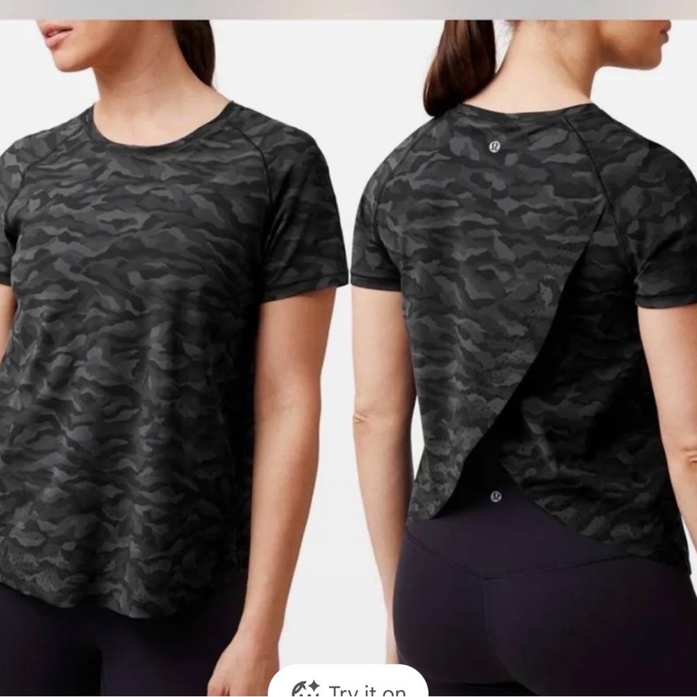 lululemon Split Back Black Camo Short Sleeve Tee